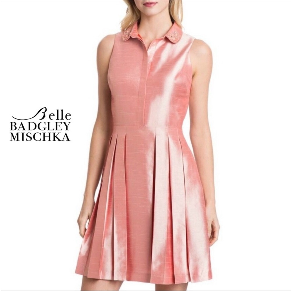 Badgley Mischka Pearl Pink rhinestone collar Dress size 10